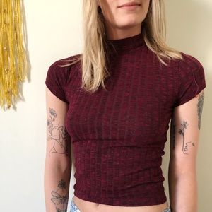 Maroon knit crop top, high neck